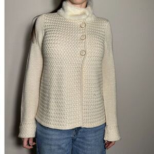 Vintage Jones New York Fairy Cottagecore White Sweater Faux Fur Collar Size M